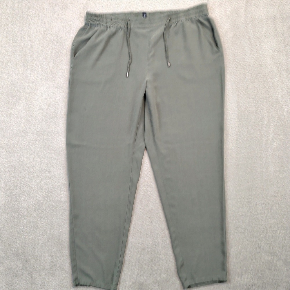 Eileen Fisher Pants Women L Olive Green 100% Silk Drawstring Tapered Georgette L